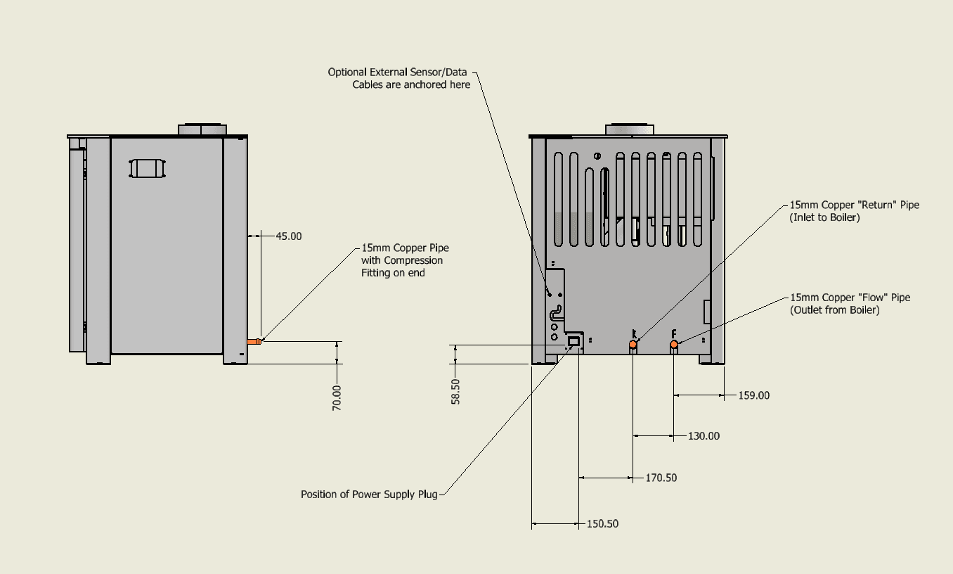 Fig 2 - Lundy 8 - boiler pipe connections on rear