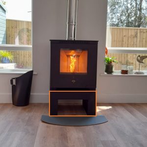 Lundy pellet stove on bench