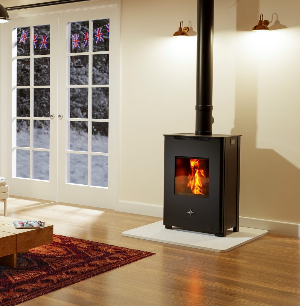 The Lundy wood burning stove standing freely in a UK home - See how our wood burning stoves fit seamlessly into your UK home